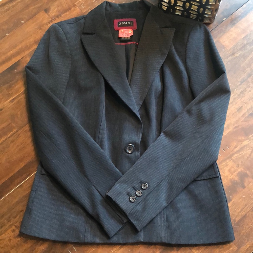 George Women's Navy Blue Pinstripe Blazer Jacket Classic Tailored Workwear Sz 4